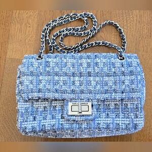 Karl Lagerfeld Blue Tweed Chain Shoulder Bag